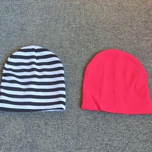 2 Cotton Beanies Red And Stripy